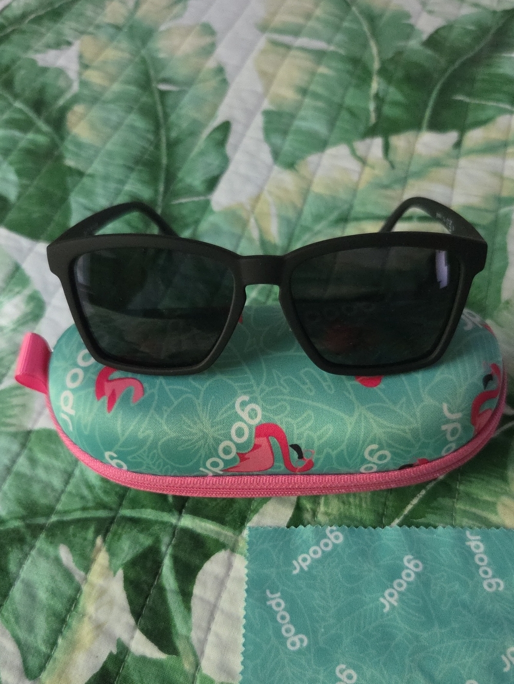 Classic Black Women's Sunglasses with Turquoise Pink Case